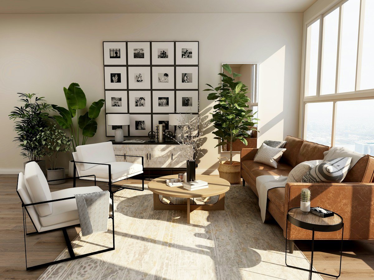 Warm, light-filled apartment living room